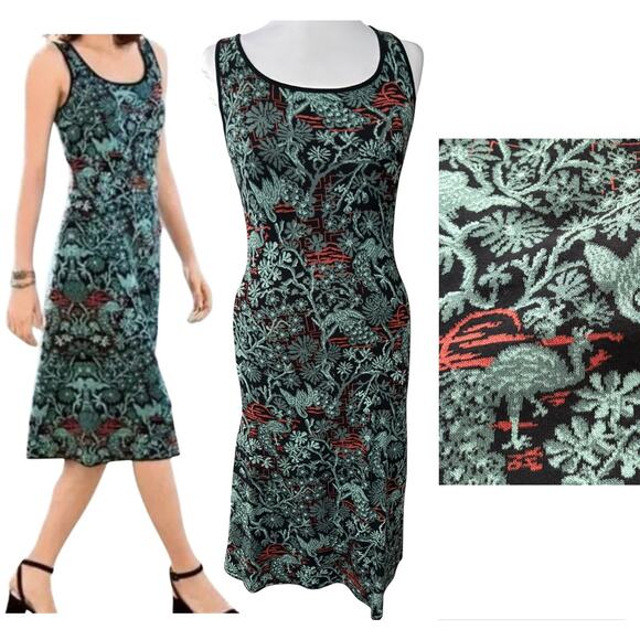Peruvian Connection Pima Cotton Sleeveless Knit Jacquard Midi Dress Size XS - Picture 1 of 14